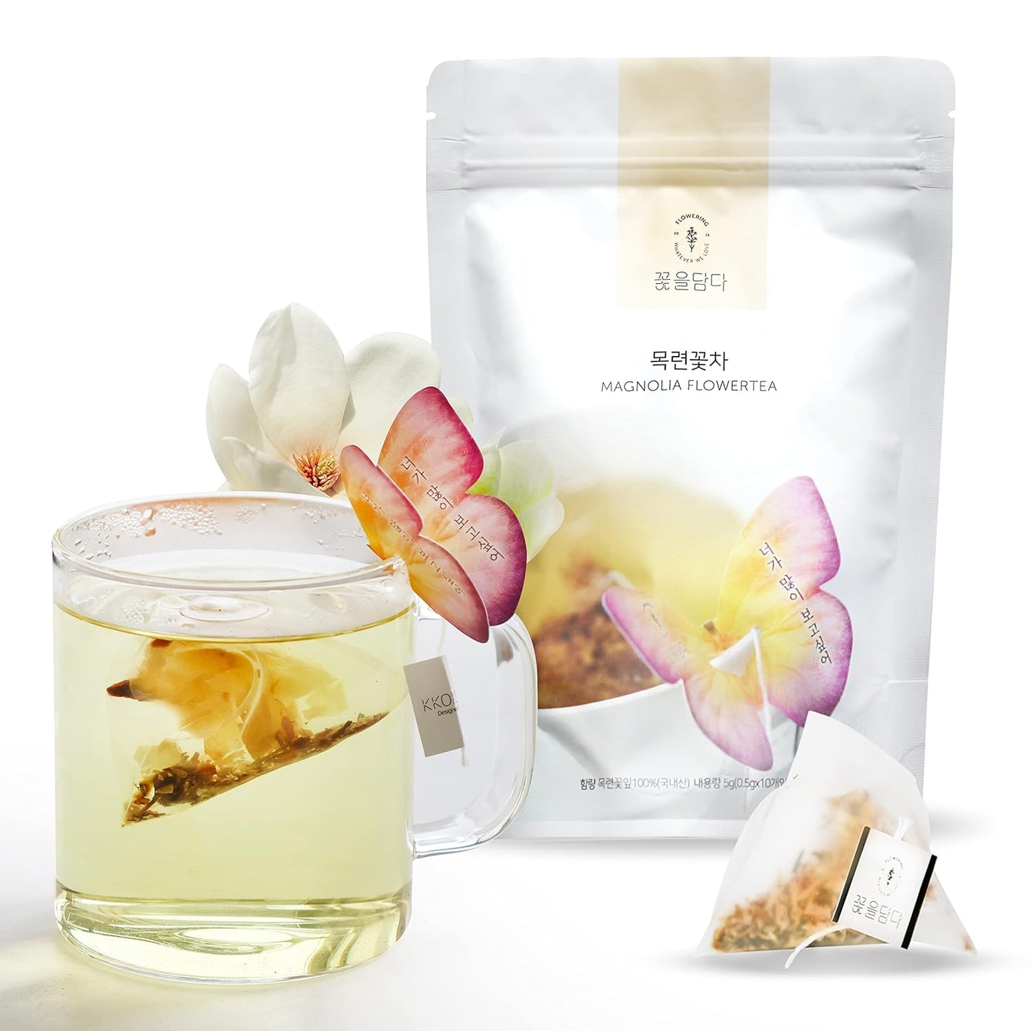 KKOKDAM Magnolia Butterfly Tea Bags – 10 Fancy Decaf Loose Leaf Teas for Iced or Hot Drinks – Elegant Korean Gifts for Women - Perfect as Tea Gifts & Womens Tea Gift Set