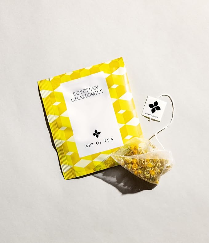 Art of Tea, Organic Egyptian Chamomile Tea Bags - Caffeine Free Herbal Teas, 50 Eco Friendly Pyramid Tea Bag Sachets