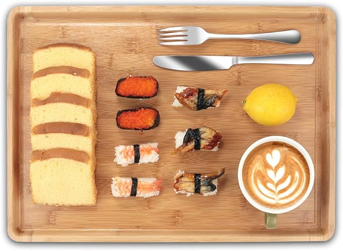 Bamber Large Bamboo Serving Tray Decorative Coffee Tea Platter 18 x 13 x 1.2 Inches