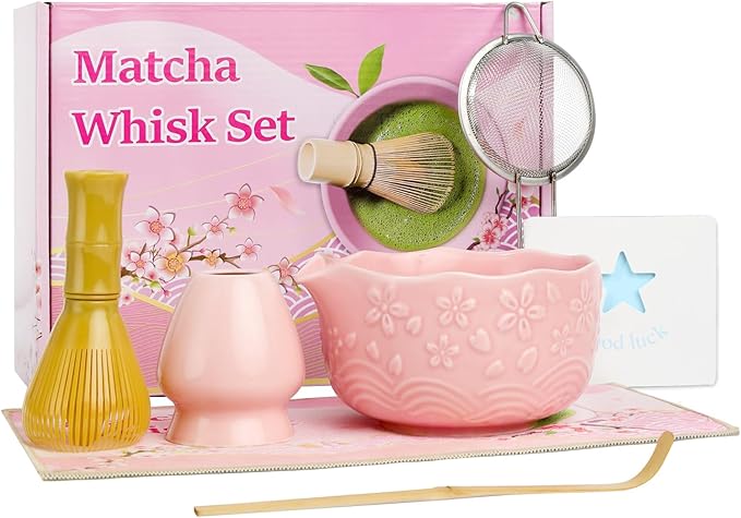 6pcs Matcha Whisk Set Includes Resin Matcha Whisk,Ceramic Matcha Bowl Set and Sifter,Matcha Whisks H