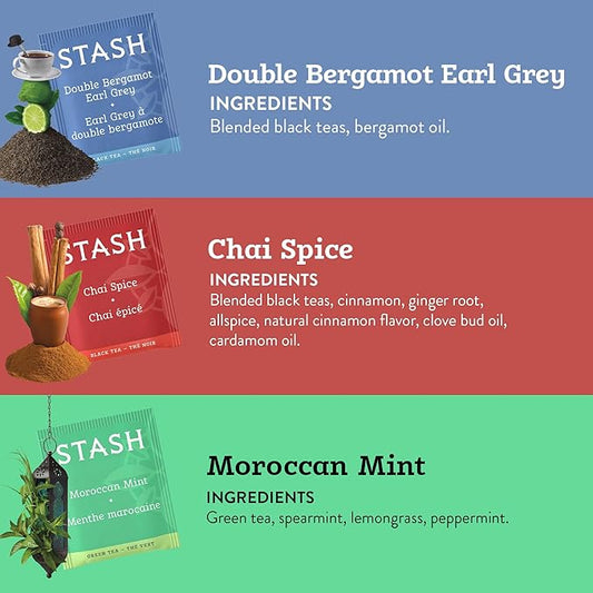 Stash Tea Day to Night Tea Sampler - Assorted Specialty Tea Gift Set, High to No Caffeine, 7 Flavors, 35 Tea Bags