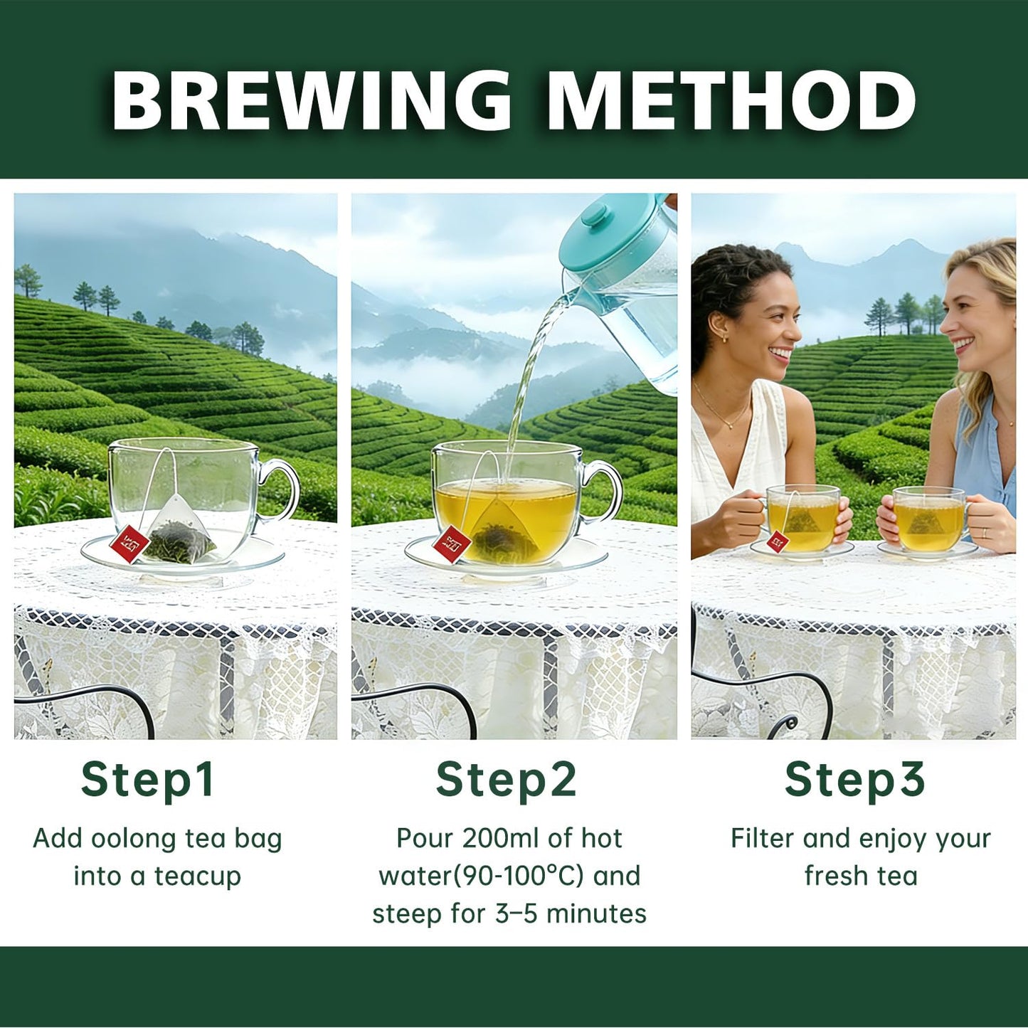 Oolong Tea Bags – Yunnan High-Mountain Oolong Whole Leaf Tea Bags, 25 Bags (5g Each) – Premium Loose Leaf Oolong Tea - Helps Lower Cortisol Levels & Relieve Stress –Smooth Aroma, Non-GMO