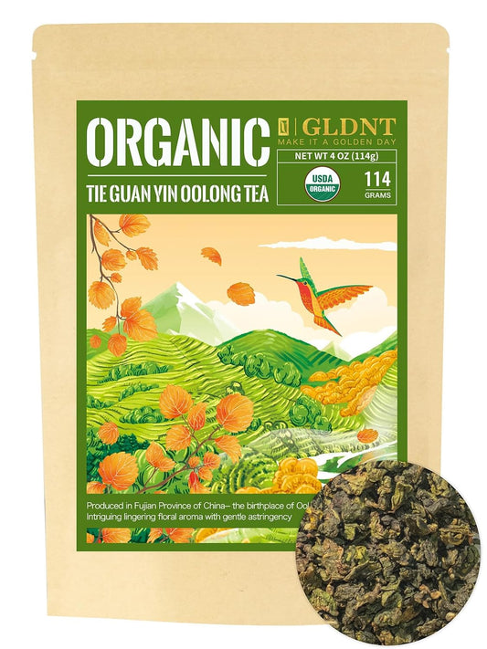 GLDNT Organic Oolong Tea Loose Leaf, Anxi Tie Guan Yin, High Mountain Iron Goddess of Mercy, Smooth Taste, 4oz