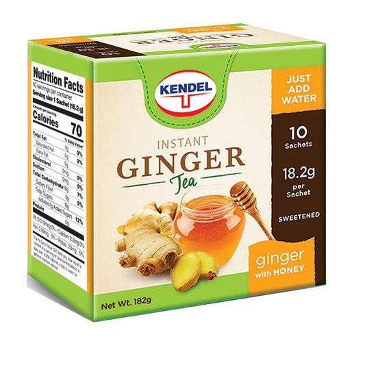Kendel Instant Ginger Honey Tea – Real Ginger Powder with Natural Honey – Caffeine Free Soothing Drink – Hot or Cold – 10 Sachets
