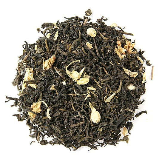 Jasmine with Flowers Green Tea | Loose Leaf Green Tea from Fujian Province | Fragrant Floral Aroma | Light & Smooth Steamed Tea | 4oz Resealable Pouch | Relaxing Herbal Tea | Natural Jasmine Scent