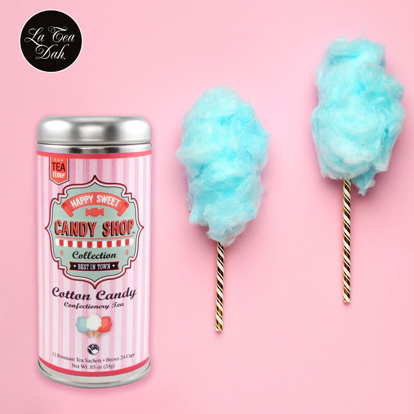 Cotton Candy Tea by La Tea Dah, Lightly Caffeinated Oolong Tea Flavored with Hibiscus, Raspberry, Cranberry, & Apple, Fragrant, Fruity Hibiscus Tea Bags, Dessert Tea (12 Sachets)