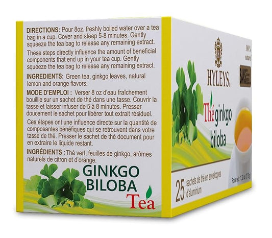 Hyleys Ginkgo Biloba Green Tea – Brain Support Blend with Citrus – 100% Natural, Gluten-Free, Non-GMO, Memory & Focus Tea – 25 Tea Bags