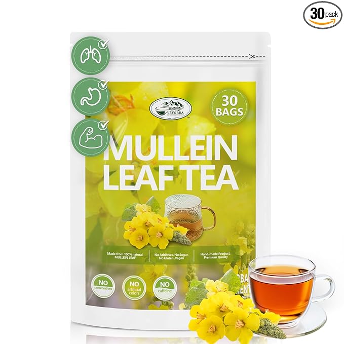 Premium 30 Mullein Leaf Tea Bags - 100% Natural & Pure from Mullein Leaves.3g/Bag Non-GMO & Caffeine-Free, Loose Leaf Mullein Herbal Tea For Detox & Respiratory Support