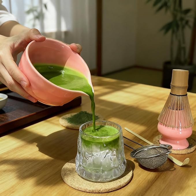 Matcha Whisk Set Cute 18 oz Matcha Bowl Kit 5 pcs Great for Tea Lover Pink