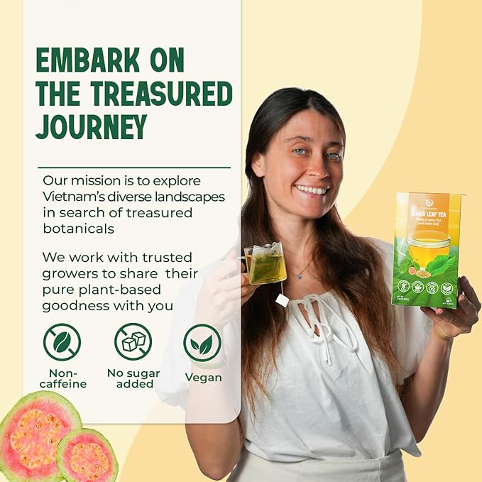 VieTreasures Guava Leaf Fit Tea β 2.8oz (40 Tea Bags) | With Brown Rice, Lotus Leaf & Stevia | Caffeine-Free, Vegan, Sugar-Free, Non-GMO Herbal Tea for Digestion, Detox & Weight Balance