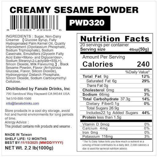 Fanale Premium Creamy Sesame Bubble Tea Flavoring Powder | Perfect for Baking, Smoothies, Desserts and Drinks | Instant Flavoring Powder for Boba Milk Tea. 2.2 Pounds (Pack of 1)