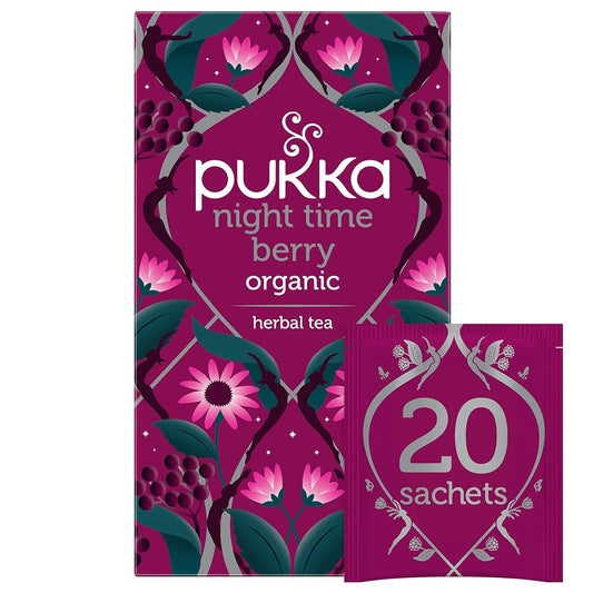Pukka Night Time Berry Organic Herbal Tea, 80 Bags (20ct - Pack of 4) | Herbal Tea, Soothing Infusion With Chamomile, Lavender & Elderberry for Bedtime Relaxation, Caffeine Free