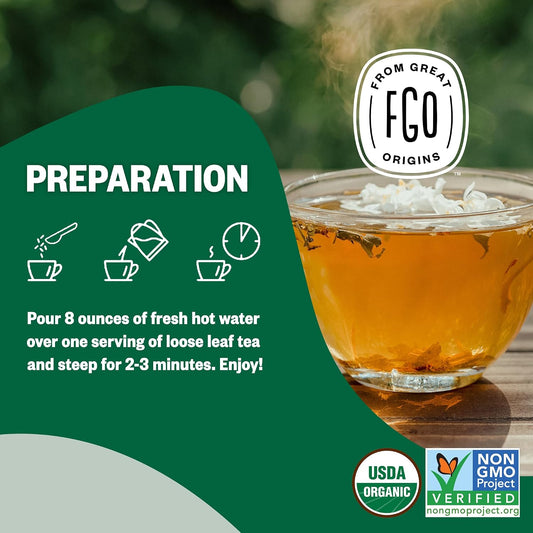FGO Organic Jasmine Pearl Green Tea, 4oz, Loose Leaf - 50 cups