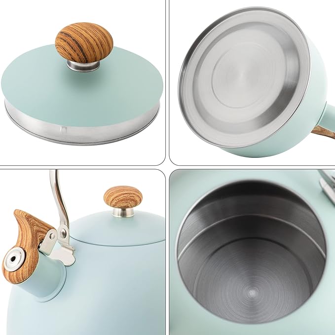 Whistling Stainless Steel Diamond Pattern Tea Kettle with Wood Grain Anti Heat Handle