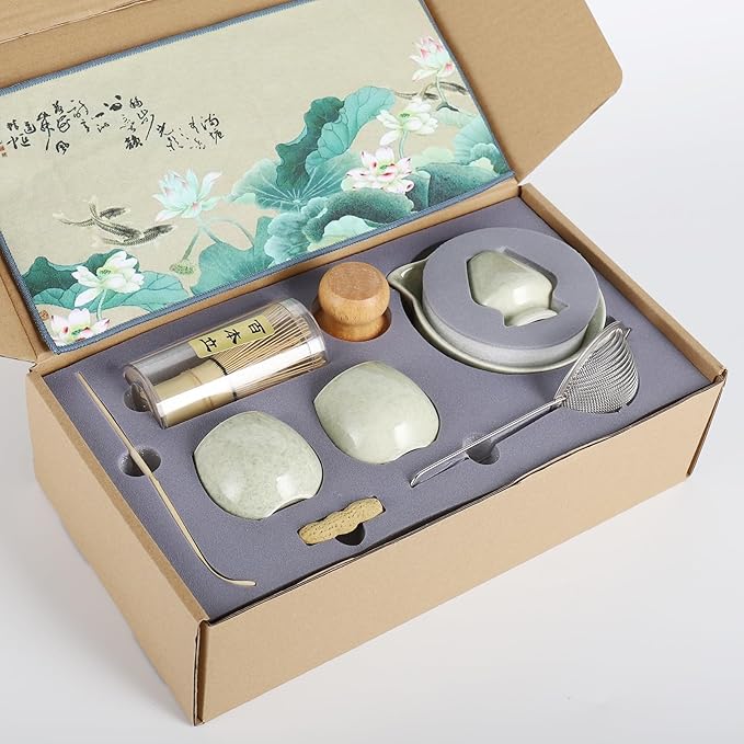 10 Pcs Matcha whisk Set,13 OZ,With 2 Cups,Complete Matcha Kit Set for Matcha Tea Ceremony,Elegant Matcha Tea Set for Tea Lovers(Green)