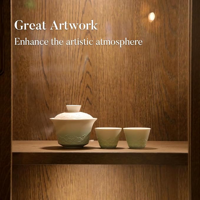 Ceramic Chinese Gongfu Tea Set, Relief Texture, Smooth Glaze, Gaiwan Tea Set for Adults, Suitable for 1-2 People, Home, Travel, Gift for Tea Lovers