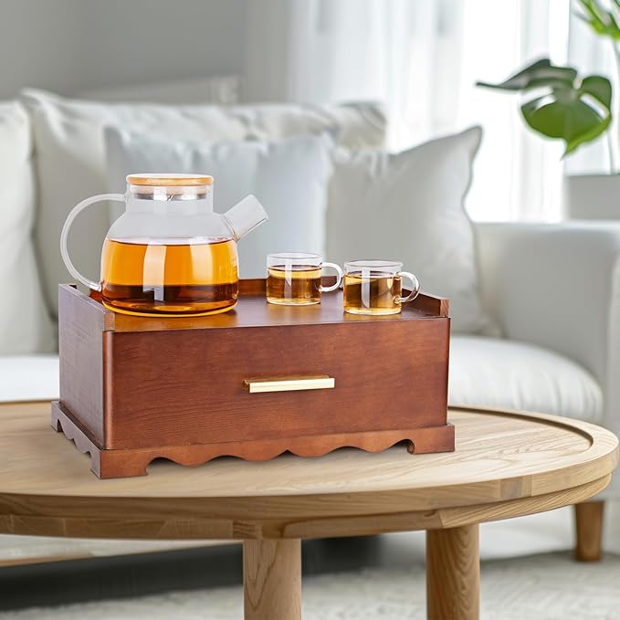 Tea Bag Organizer, Tea Organizers and Storage, Tea Box Organizer Storage Box, Tea Station Organizer for Countertop, Tea Caddy for Wood Tea Holder Organizers for Removable Drawer (Brown)