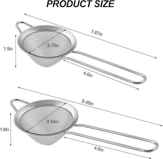 2 Pack Fine Mesh Strainer, Small Stainless Steel Sieves with Handles, for Steeping Loose Leaf Tea, Straining Cocktail, Juice and Sifting Flour