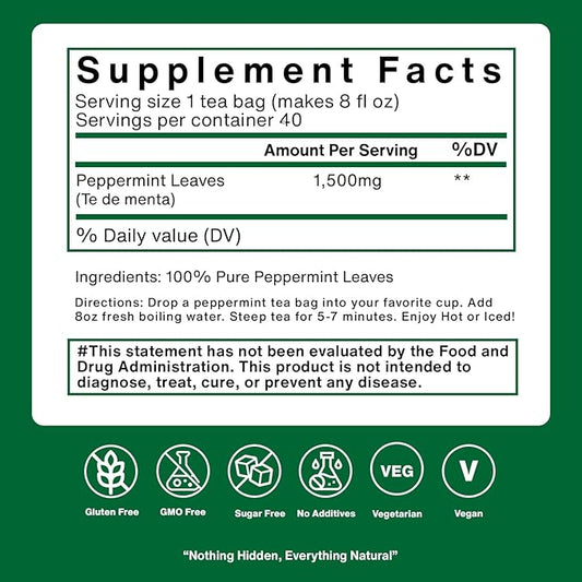 Natured Wellness Peppermint Tea Bags (Te De Menta) – Herbal Tea to Support Digestive Health, Sleep, and Relaxation – with Pure Peppermint Leaves