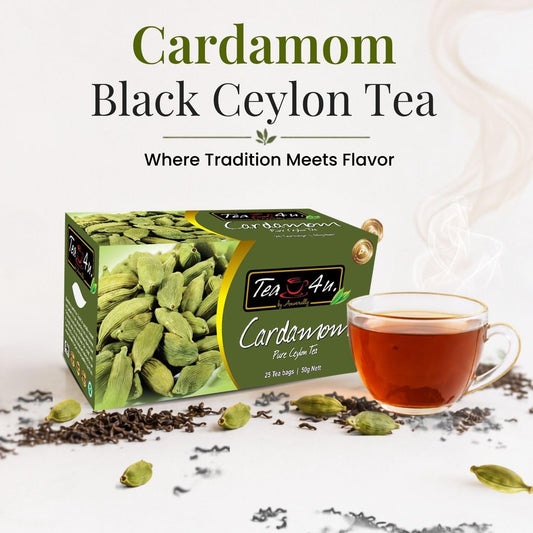 TEA 4U. BY ANVERALLY Tea4U Cardamom Black Ceylon Tea Bags - Aromatic Spice Blend - 25 Count