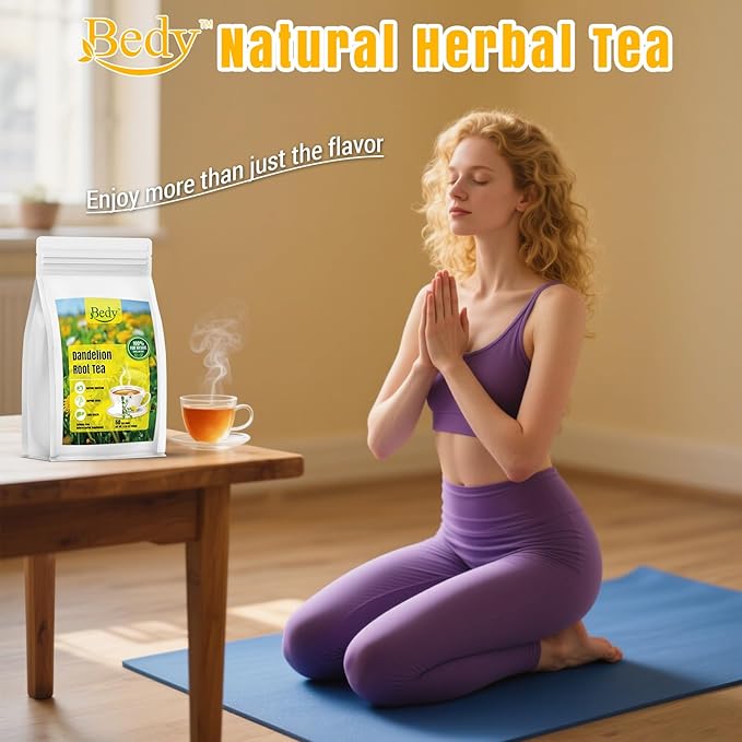 Bedy Dandelion Root Tea, Natural Dandelion Herbal Tea, Support Digestion and Boost Immune System, Caffeine Free, 50 Individually Wrapped Tea Bags
