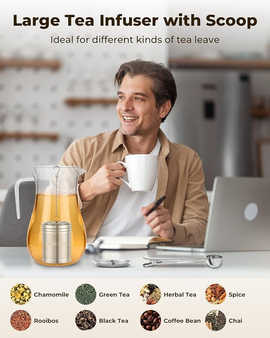 House Again Large Tea Infuser, Extra Fine Mesh Tea Strainers for Loose Tea, 18/8 Stainless Steel Tea Strainer with Extended Chain Hook