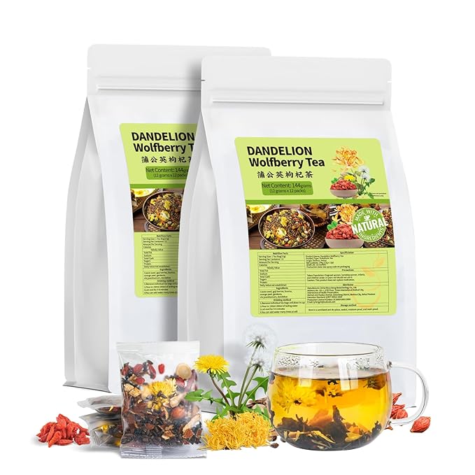 Dandelion Wolfberry Tea Bags, Natural Kidneys & Liver Health Tea with Dandelion, Chrysanthemum, Wolf