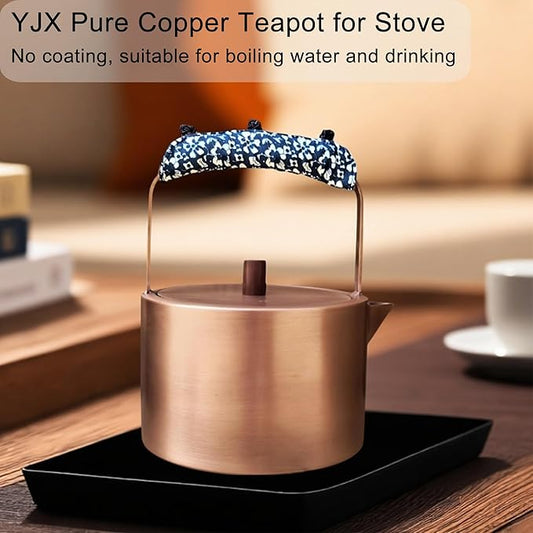 YJX Pure Copper Tea Kettle For Stovetop Safe, Chinese Style Non-Coating Teapot with Stainless Steel Tea Ball For Loose Tea, Durable Tea Pot, 1500ml Kettle