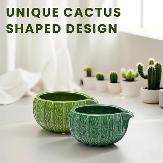 Matcha Whisk Set, Cactus Light Green Ceramic Matcha Set Includes Matcha Bowl, Matcha Whisk (Chasen) and Holder, Sifter, Bamboo Scoop & Spoon