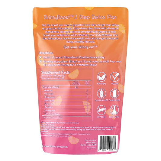 SkinnyBoost 28 Day Daytime Tea - Citrus Mint (28 Tea Bags) All Natural, Non GMO, Vegan, Keto Friendly