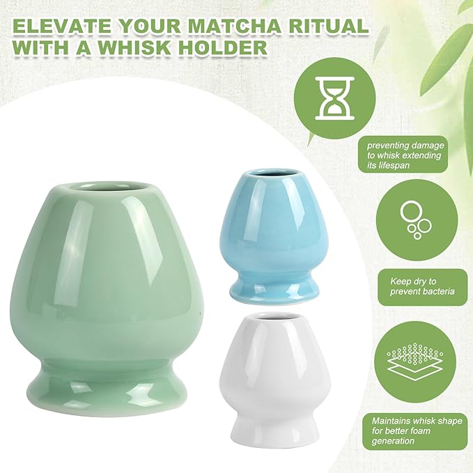 Matcha Whisk Set, 4pcs Bamboo Matcha Whisk, Wooden Scoop, Matcha Spoon, Ceramic Whisk Holder