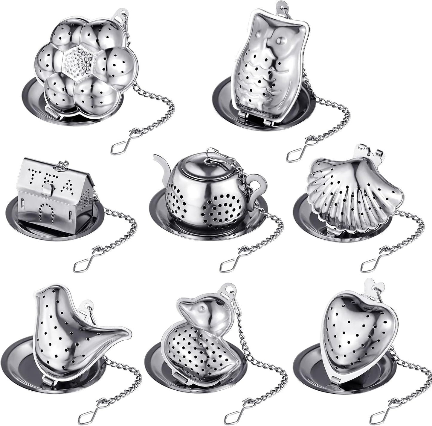 Vesici 10 Set Loose Leaf Tea Infuser Set Stainless Steel Tea Ball Strainer | Loose Tea Holder Infuser Ball Teas Filter Includes Chain Hooks and 1 Drip Trays with 1 Tea Spoon for Brew Tea Leaves Mug