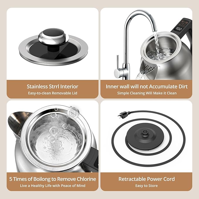 Electric Kettle Temperature Control, 1.7L 1500W Electric Tea Kettle with 13 Temperature Settings, Strix Thermostat, LED Display&Touch Control