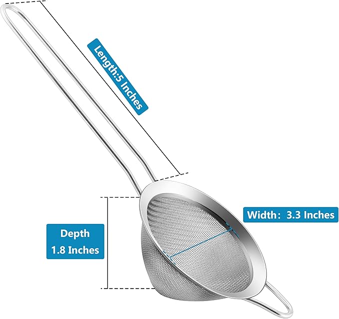 Lianyu Fine Mesh Strainer Set of 2, 3.3 Inches Stainless Steel Tea Sieve Strainer with Long Handle