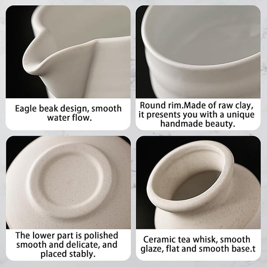 Handmade Ceramic Matcha Bowl Set with Spout & Whisk Holder - Traditional Chasen Tea Whisk Ritual Kit, Gift-Ready Chawan for Matcha Lovers