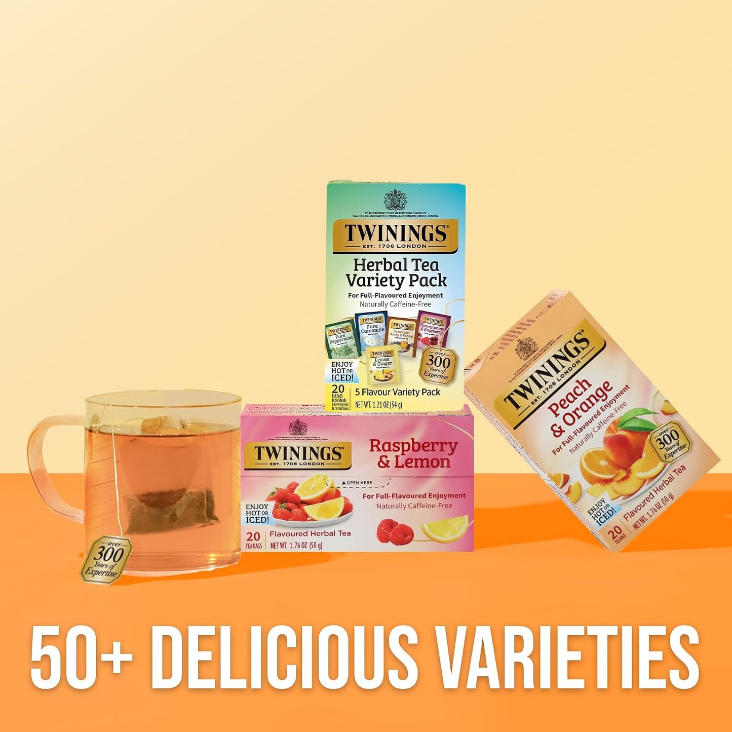 Twinings Herbal Tea Variety Pack, Assorted Tea Bags, 20 CT Box (1 Pack) | Assortment of 5 of Popular Herbals, Naturally Caffeine-Free, 20 Foil Lined Individually Wrapped Bags, Enjoy Hot or Iced
