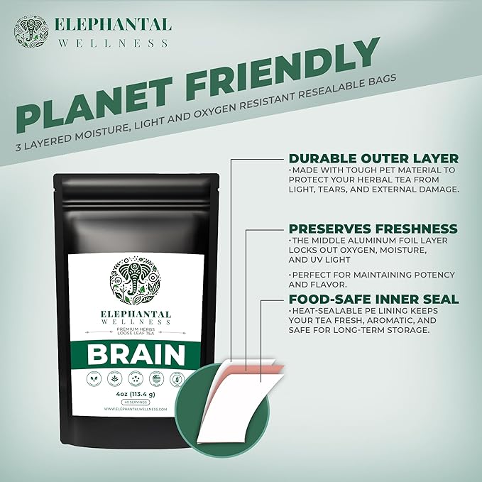 Elephantal Premium Herbal Tea – Ginkgo, Bacopa, Ashwagandha & Gotu Kola Blend, Handmade