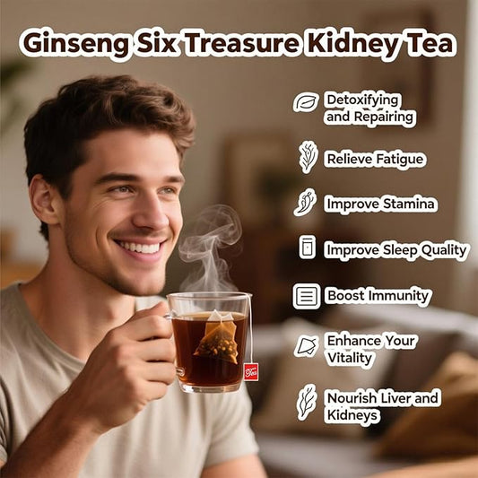 Hyhwph Ginseng Six Treasure Tea Kidney Tea - 100% Natural Herbal Tea for Kidney Cleanse Detox & Repair, Energy Stamina Support (30 Packs)
