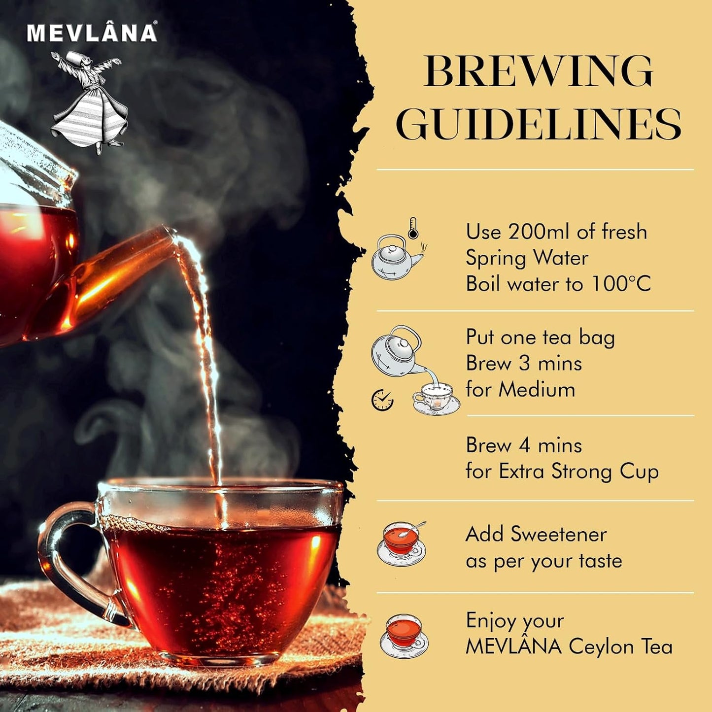 Mevlâna - Ceylon Earl Grey Black Tea Bags | Light Bergamot | 100 Tea Bags | Hand-Picked Tea Leaves | Low Caffeine | Authentic Taste | Naturally Allergen-Free | Premium Everyday Brew | Hot & Iced |100oz