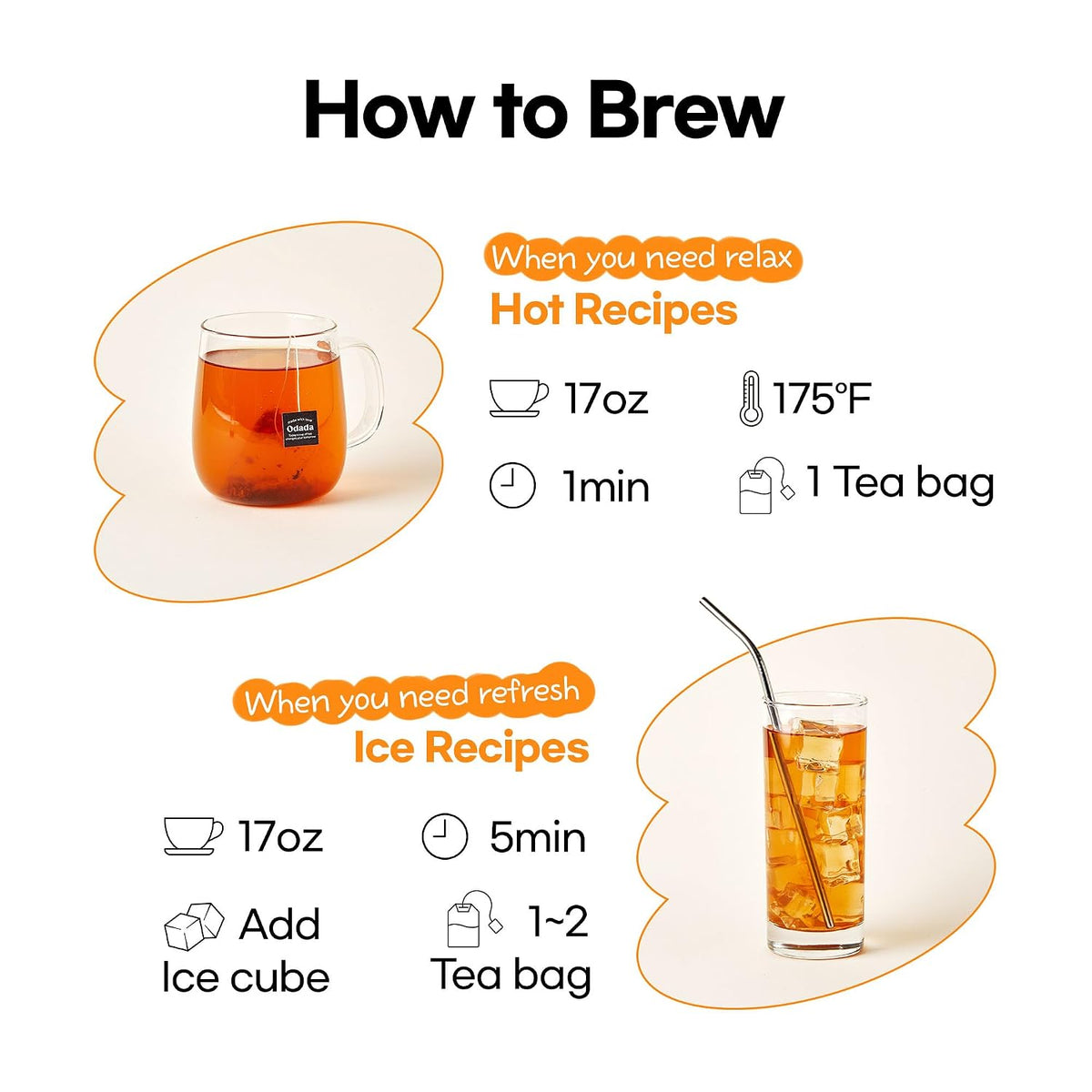 Odada Sweet Orange Tea, Rooibos & Schisandra Blend – Caffeine-Free Citrus Herbal Tea for Hydration & Daily Wellness, Natural Antioxidants, Zero Sugar, 24 Tea Bags