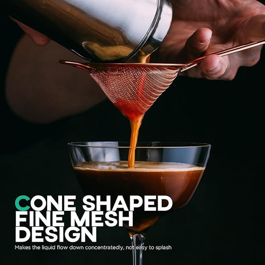 Homestia Fine Mesh Strainer for Kitchen, 304 Stainless Steel Cocktail Sieve Sifters for Food, Liquid Strainer Cup for Food, Drinks, Tea, Rice, Oil, Coffee, Juice, Flour, Fruits, Vegetables (Rose Gold)
