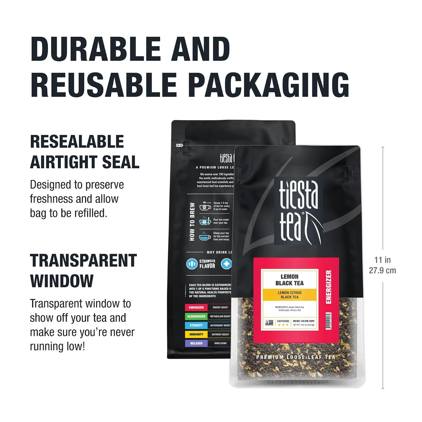 Tiesta Tea - Lemon Black Tea, Loose Leaf, Lemon Citrus Black | Premium High Caffeinated Blends, Make Hot or Iced, Brews Up to 200 Cups, 16 Ounce Resealable Bulk Pouch