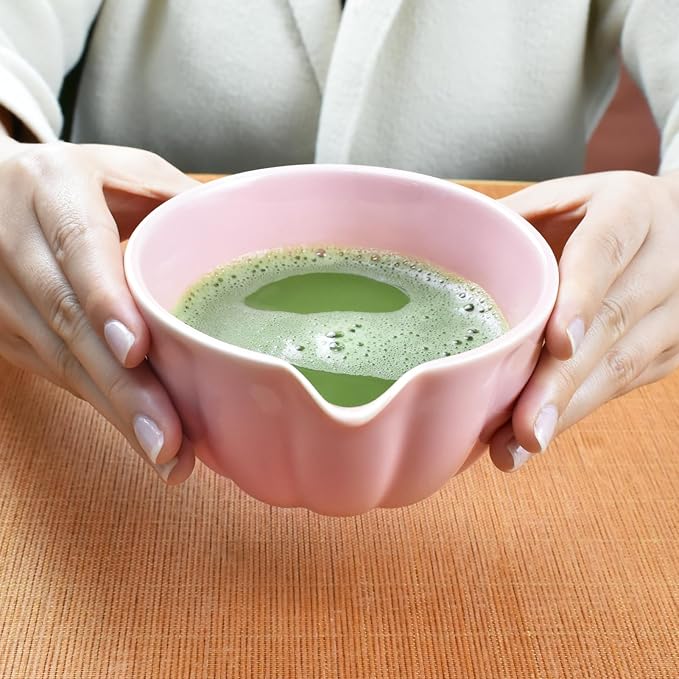 Artcome 4 Pcs Japanese Matcha Tea Set - Matcha Bowl with Pouring Spout, Matcha Whisk, Tea Scoop, Whisk Holder, Handmade Matcha Ceremony Kit For Japanese Tea Ceremony, Rose