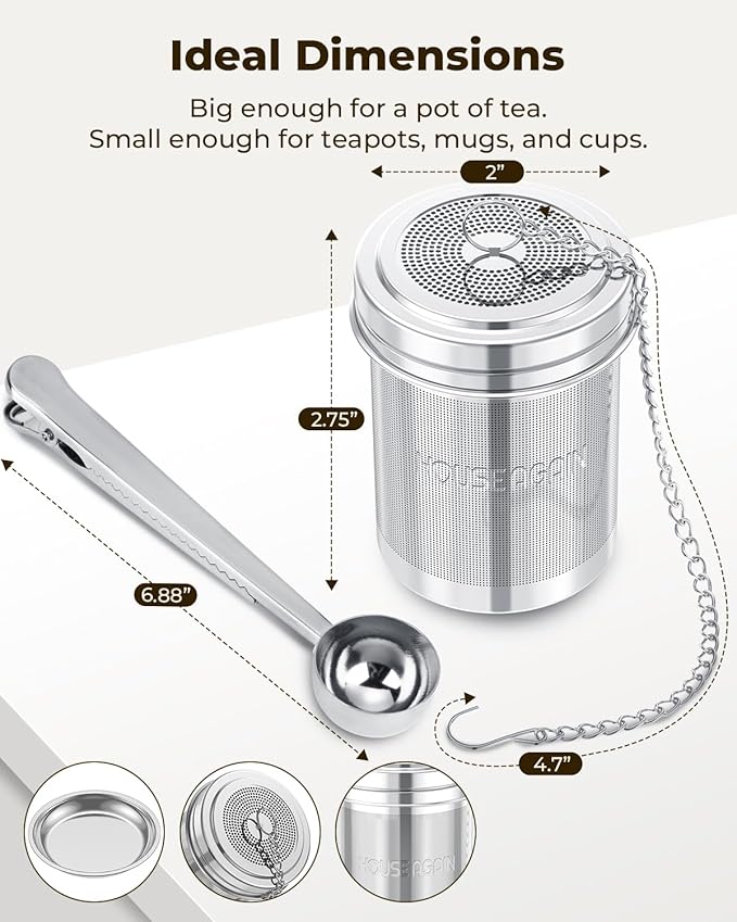 House Again Large Tea Infuser with Scoop, Extra Fine Mesh Tea Strainers for Loose Tea & Spice Infuser for Cooking, 304 Stainless Steel