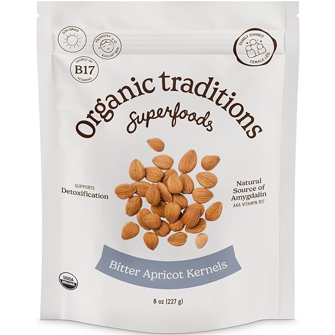 Organic Traditions Apricot Kernels – Sundried - Natural Source of Vitamin B17 - Sweet & Bitter Raw A