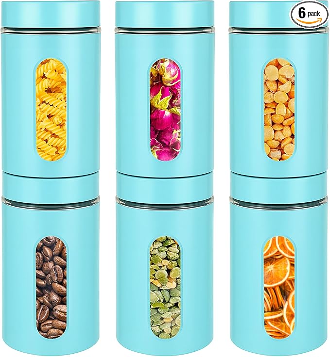 Patelai 6 Pack Kitchen Canisters Set Airtight Stainless Steel Canister Food Storage Container with W