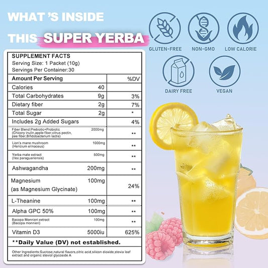 Super Yerba Mate Instant Powder Variety Pack - Citrus, Lemon & Grapefruit Flavors | 30 Servings Each | Energy Boost, Mental Clarity, Gut Health & Satiety | Prebiotics, Probiotics, Hot & Cold Brew, Portable (Citrus)