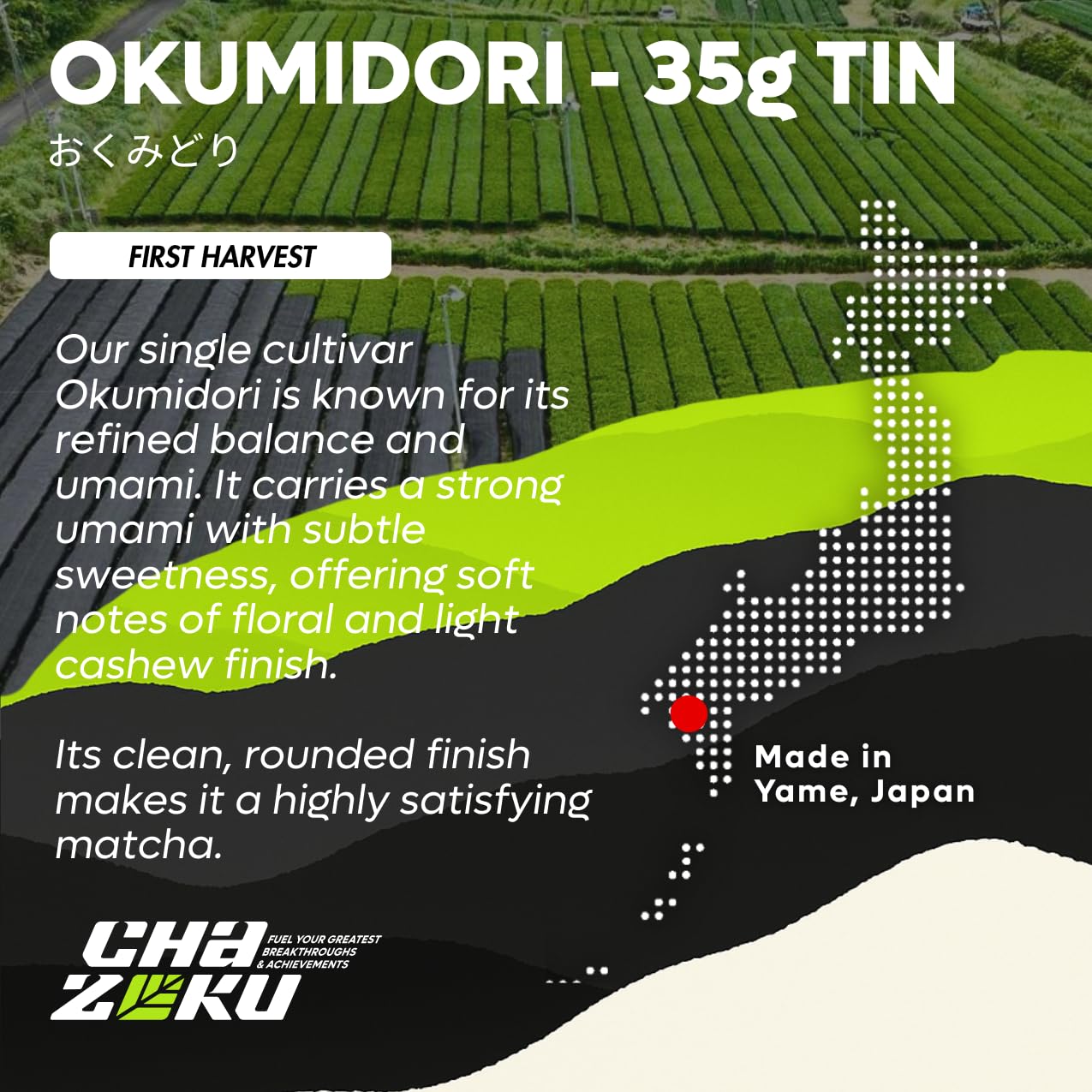 Chazoku Okumidori (35g Tin) - Matcha Green Tea Powder - Single Cultivar - Ceremonial Grade, First Harvest - Traditional Japanese Matcha - Stone Milled - Fresh from Yame, Japan
