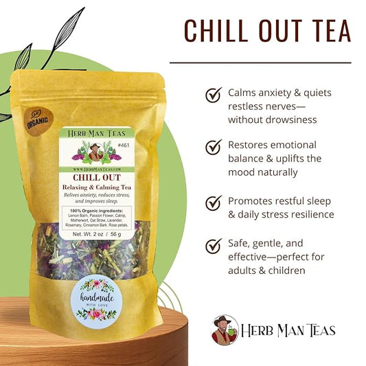 Chill OUT Relaxing TEA – A soothing blend to promote relaxation and support restful sleep, formulated by Master Herbalist Khabir
