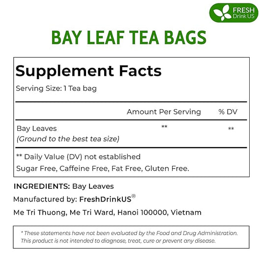FreshDrinkUS, Premium 105 Bay Leaf Tea Bags, 100% Natural & Pure from Bay Leaves. Loose Leaf Bay Herbal Tea. Made with Natural Material Tea Bags